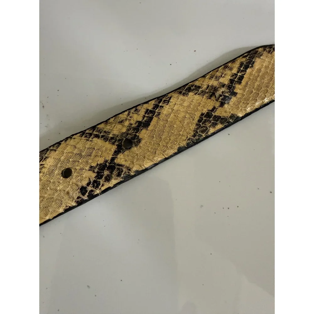 Liz Claiborne Womens Genuine Snakeskin Python Belt Gold Buckle Cream Black Small